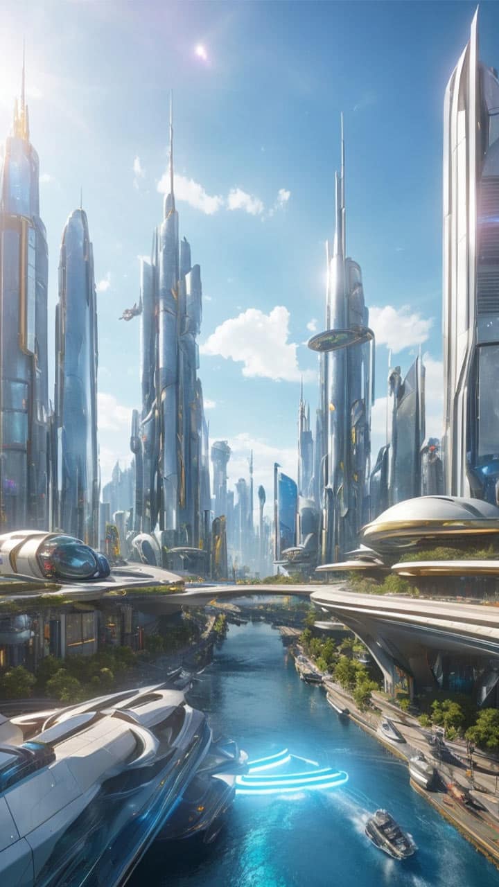 Leonardo AI prompt for a futuristic, modern city
