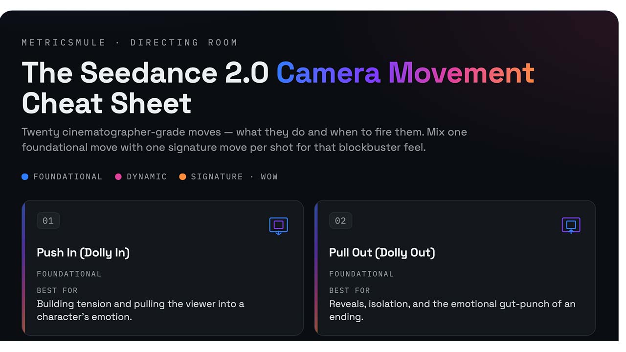 AI video camera movements cheat sheet